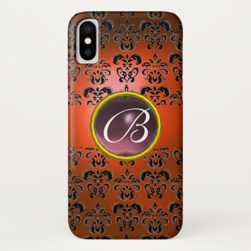 DAMASK GEM MONOGRAM orange black purple iPhone XS Case