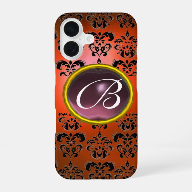 DAMASK GEM MONOGRAM orange black purple Iphone Case (Back)