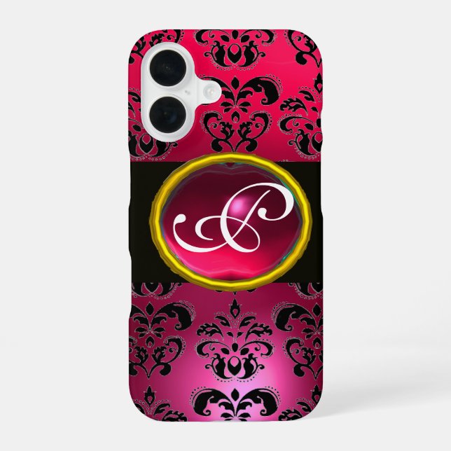 DAMASK GEM MONOGRAM Pink Red Ruby Iphone Case (Back)