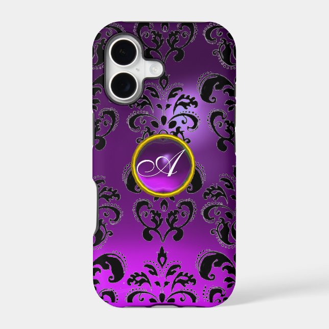DAMASK GEM MONOGRAM purple Iphone Case (Back)