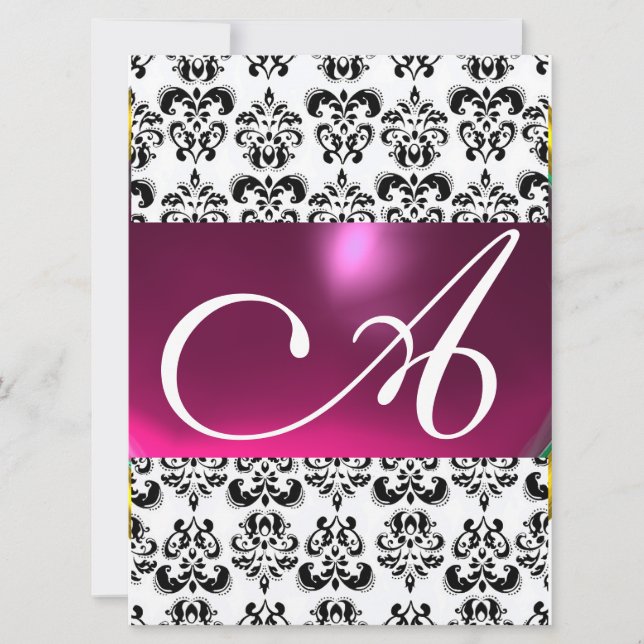 DAMASK GEM MONOGRAM purple pink white Invitation (Front)