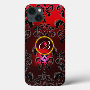 DAMASK GEM MONOGRAM Red Burgundy Black iPhone 13 Case