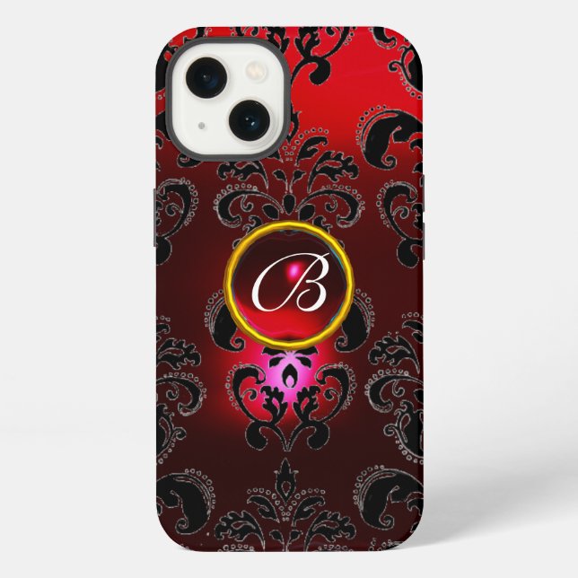 DAMASK GEM MONOGRAM Red Burgundy Black Iphone Case (Back)