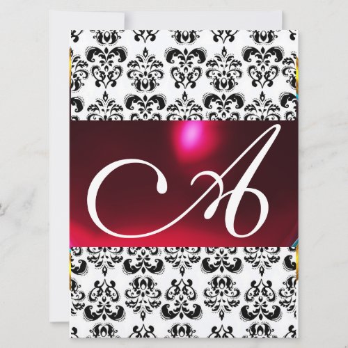 DAMASK GEM MONOGRAM red burgundy white Invitation