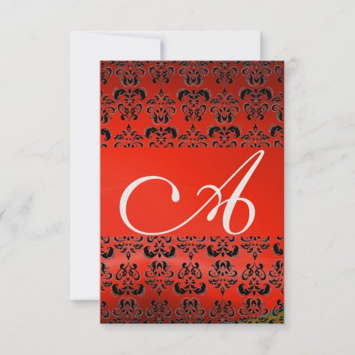 DAMASK GEM MONOGRAM red rsvp gold Invitation