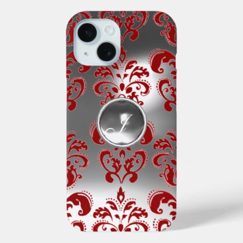DAMASK GEM MONOGRAM red white iPhone 15 Case