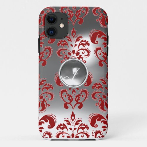 DAMASK GEM MONOGRAM red white iPhone 11 Case