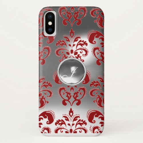 DAMASK GEM MONOGRAM red white iPhone XS Case