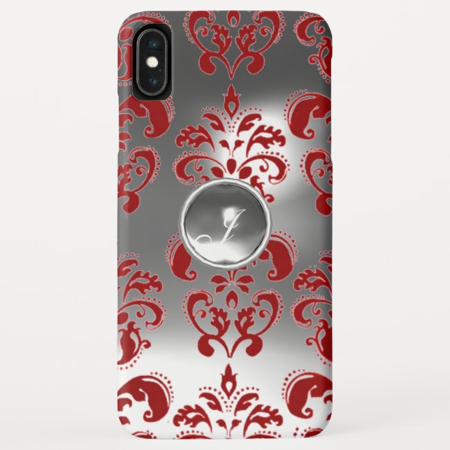 DAMASK GEM MONOGRAM red white Case-Mate iPhone Case (Back)
