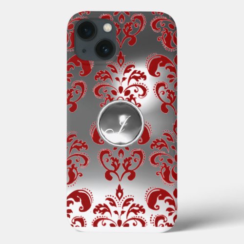 DAMASK GEM MONOGRAM red white iPhone 13 Case