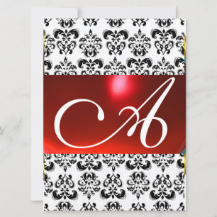 DAMASK GEM MONOGRAM red white Invitation