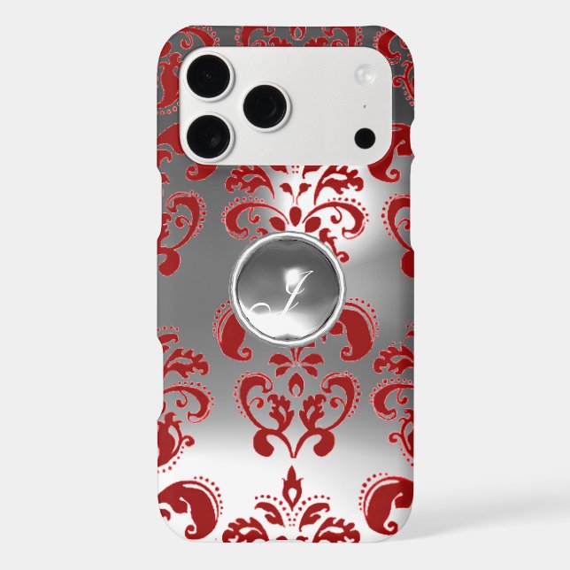 DAMASK GEM MONOGRAM red white Iphone Case (Back)