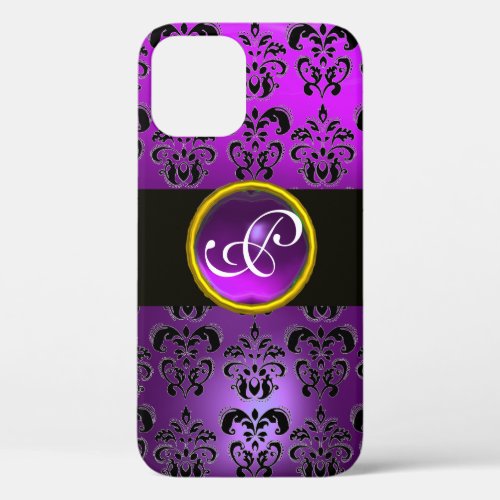 DAMASK GEM MONOGRAM Violet  Purple Amethyst iPhone 12 Case