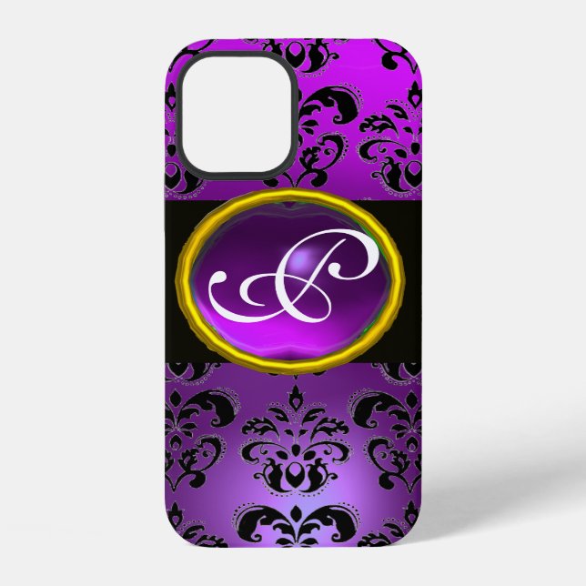 DAMASK GEM MONOGRAM Violet  Purple Amethyst Iphone Case (Back)
