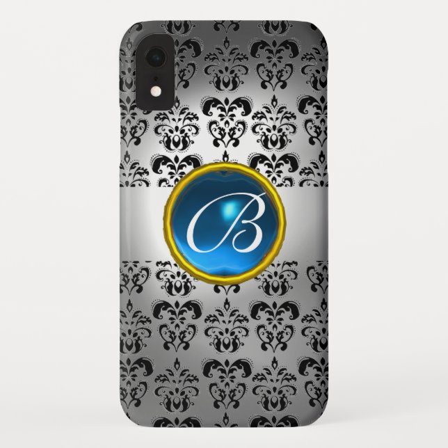 DAMASK GEM MONOGRAM white black blue Case-Mate iPhone Case (Back)
