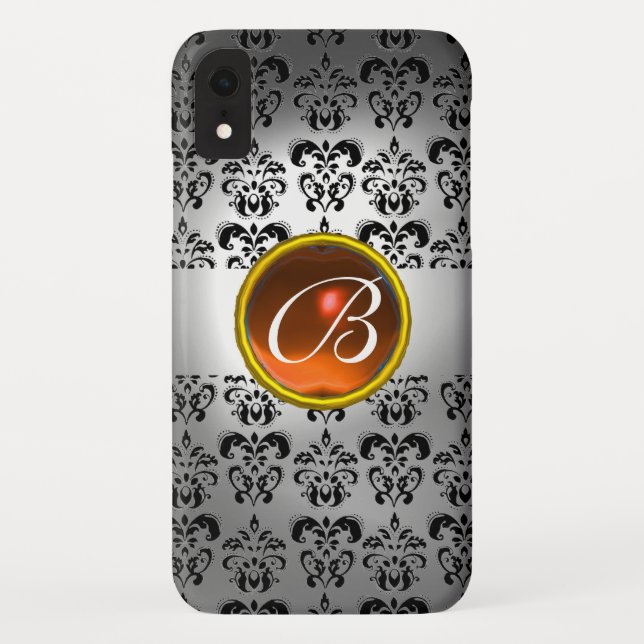 DAMASK GEM MONOGRAM white black orang Case-Mate iPhone Case (Back)
