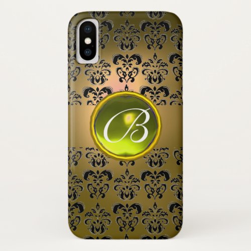 DAMASK GEM MONOGRAM yellow black iPhone XS Case