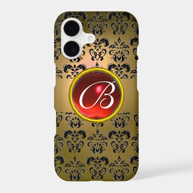 DAMASK GEM MONOGRAM yellow black red Iphone Case (Back)