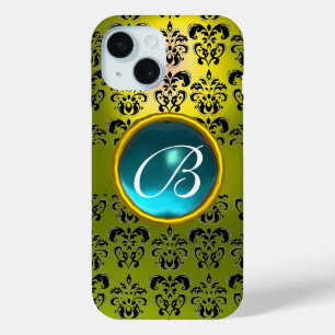 DAMASK GEM MONOGRAM yellow blue aquamarine iPhone 15 Case