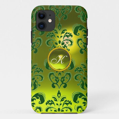 DAMASK GEM MONOGRAM yellow green iPhone 11 Case