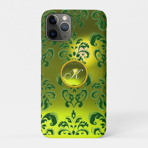 DAMASK GEM MONOGRAM yellow green iPhone 11 Pro Case