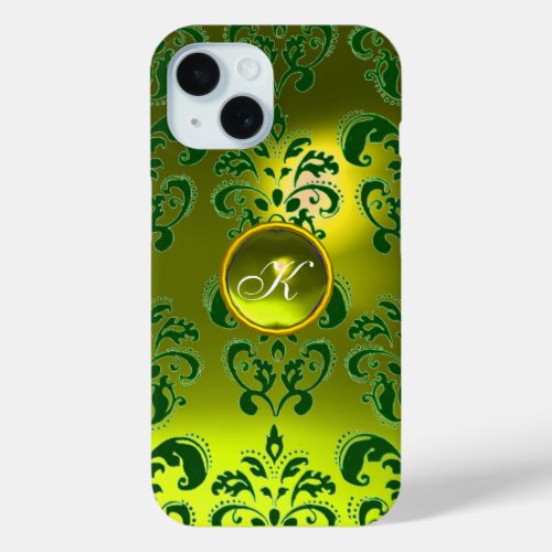 DAMASK GEM MONOGRAM yellow green iPhone 15 Case