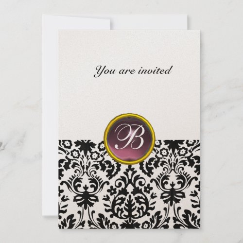 DAMASK GEM STONE MONOGRAM amethyst purple gold Invitation