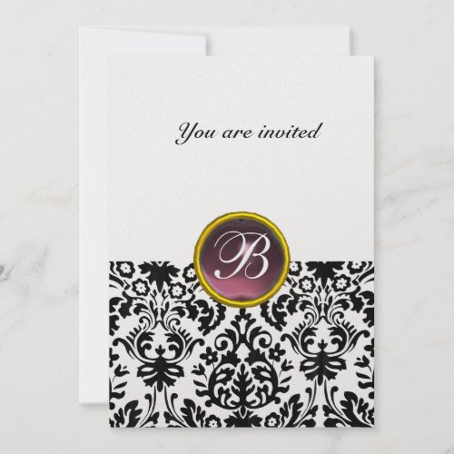 DAMASK GEM STONE MONOGRAM amethyst purple ice Invitation