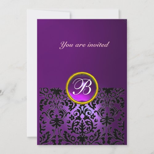 DAMASK GEM STONE MONOGRAM amethyst purple Invitation