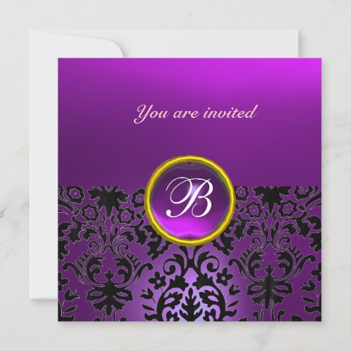 DAMASK GEM STONE MONOGRAM amethyst purple Invitation