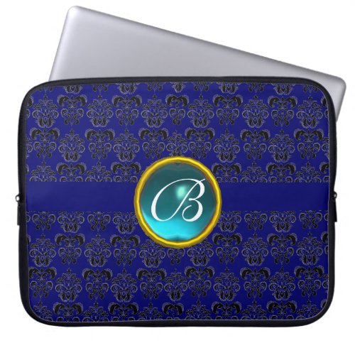 DAMASK GEM STONE MONOGRAM blue black Laptop Sleeve