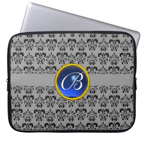 DAMASK GEM STONE MONOGRAM blue gray black Laptop Sleeve