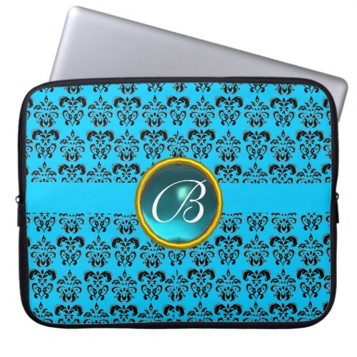 DAMASK GEM STONE MONOGRAM blue yellow black Laptop Sleeve