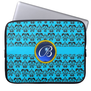 DAMASK GEM STONE MONOGRAM blue yellow black Laptop Sleeve