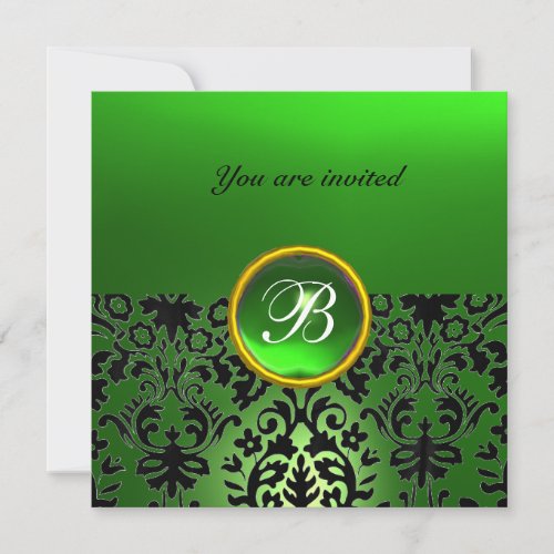 DAMASK GEM STONE MONOGRAM emerald green Invitation