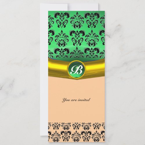 DAMASK GEM STONE MONOGRAM green Invitation