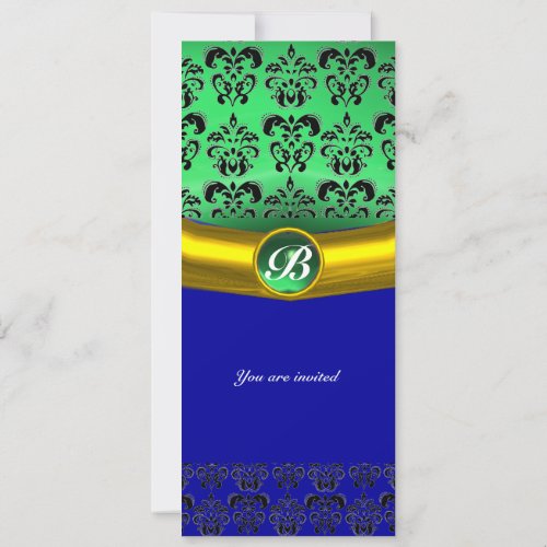 DAMASK GEM STONE MONOGRAM green Invitation