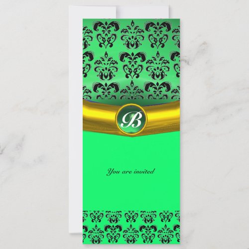 DAMASK GEM STONE MONOGRAM green Invitation