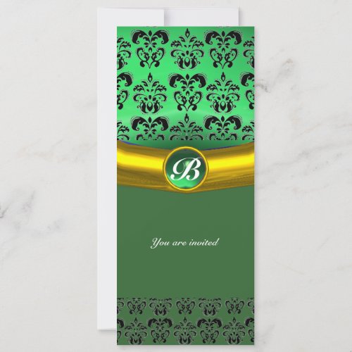 DAMASK GEM STONE MONOGRAM green Invitation