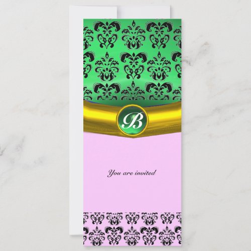 DAMASK GEM STONE MONOGRAM green Invitation