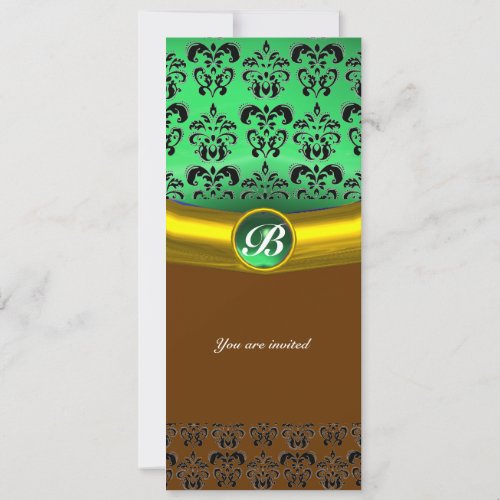 DAMASK GEM STONE MONOGRAM green Invitation