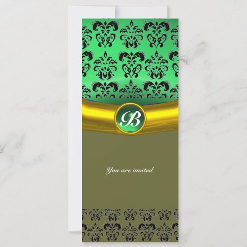 DAMASK GEM STONE MONOGRAM green Invitation