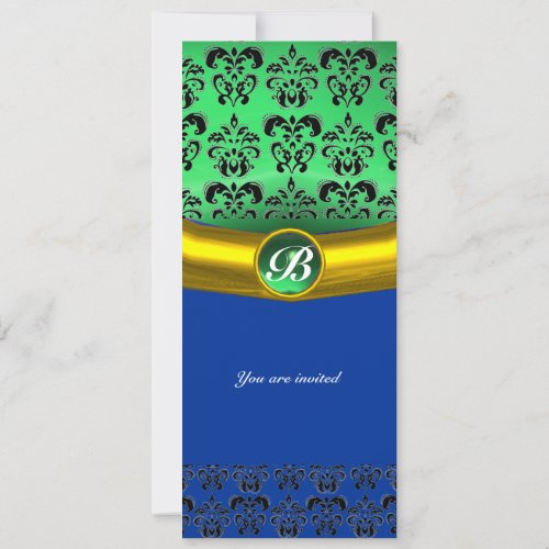 DAMASK GEM STONE MONOGRAM green Invitation