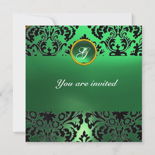 DAMASK GEM STONE MONOGRAM green jade Invitation