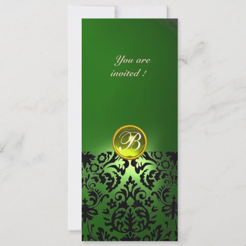 DAMASK GEM STONE MONOGRAM green yellow Invitation