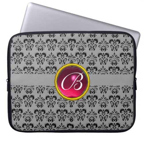 DAMASK GEM STONE MONOGRAM grey fuchsia black Laptop Sleeve