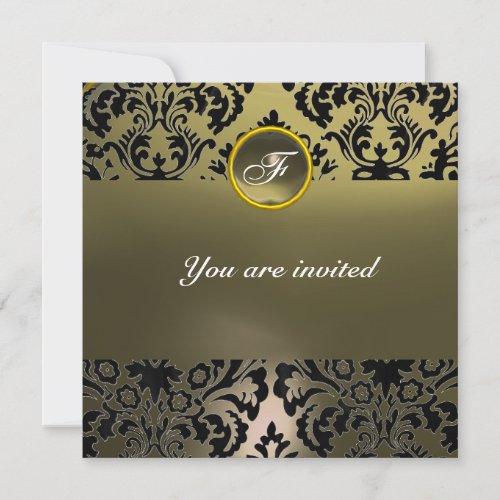 DAMASK GEM STONE MONOGRAM grey Invitation