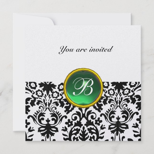 DAMASK GEM STONE MONOGRAM jade green ice Invitation (Front)