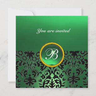 DAMASK GEM STONE MONOGRAM jade green Invitation