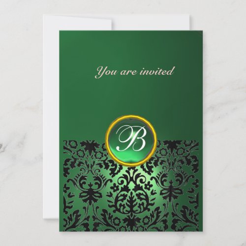 DAMASK GEM STONE MONOGRAM jade green Invitation